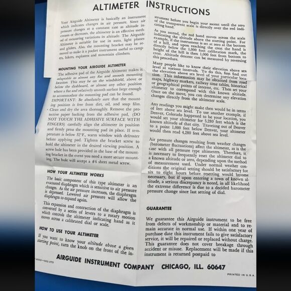 Airguide Altimeter Model 608, designed to measure altitude up to 15,000 feet. - Picture 3 of 8